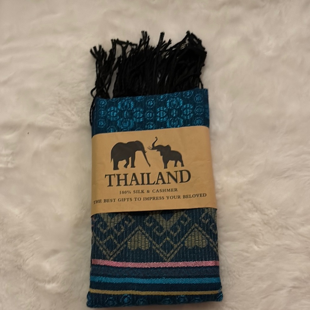 Blue and Black Silk Cashmere Scarf